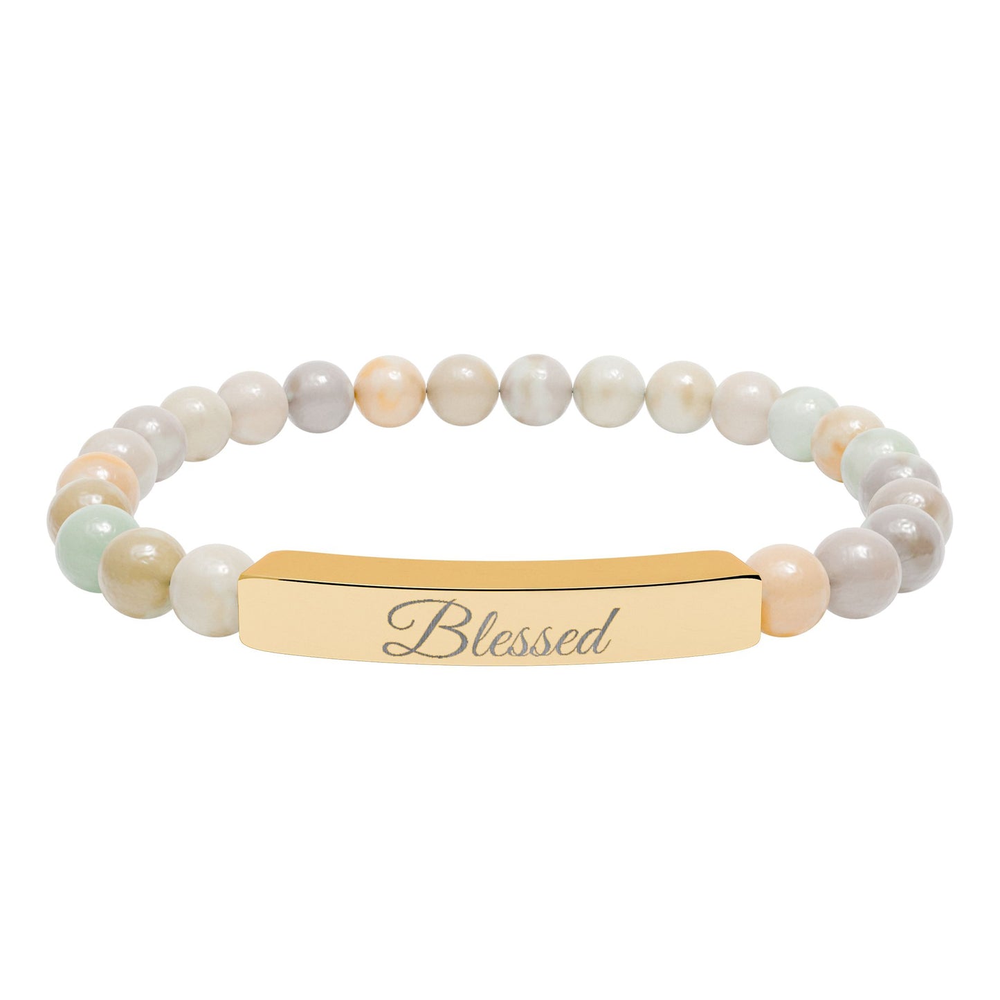 “Blessed ” Engraved Natural Stone Bracelet - Meaningful Gift for Mindfulness and Style