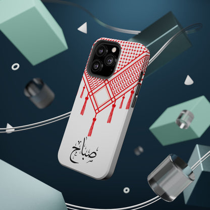 Personalized Arabic Calligraphy - Iphone Magnetic Impact-Resistant Phone Case - Red and White Shmagh Design