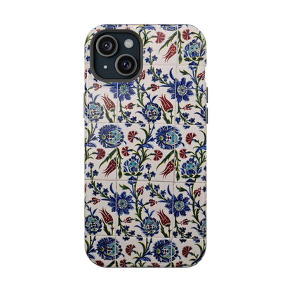 Blue ceramic Floral Design - Iphone Magnetic Tough Case
