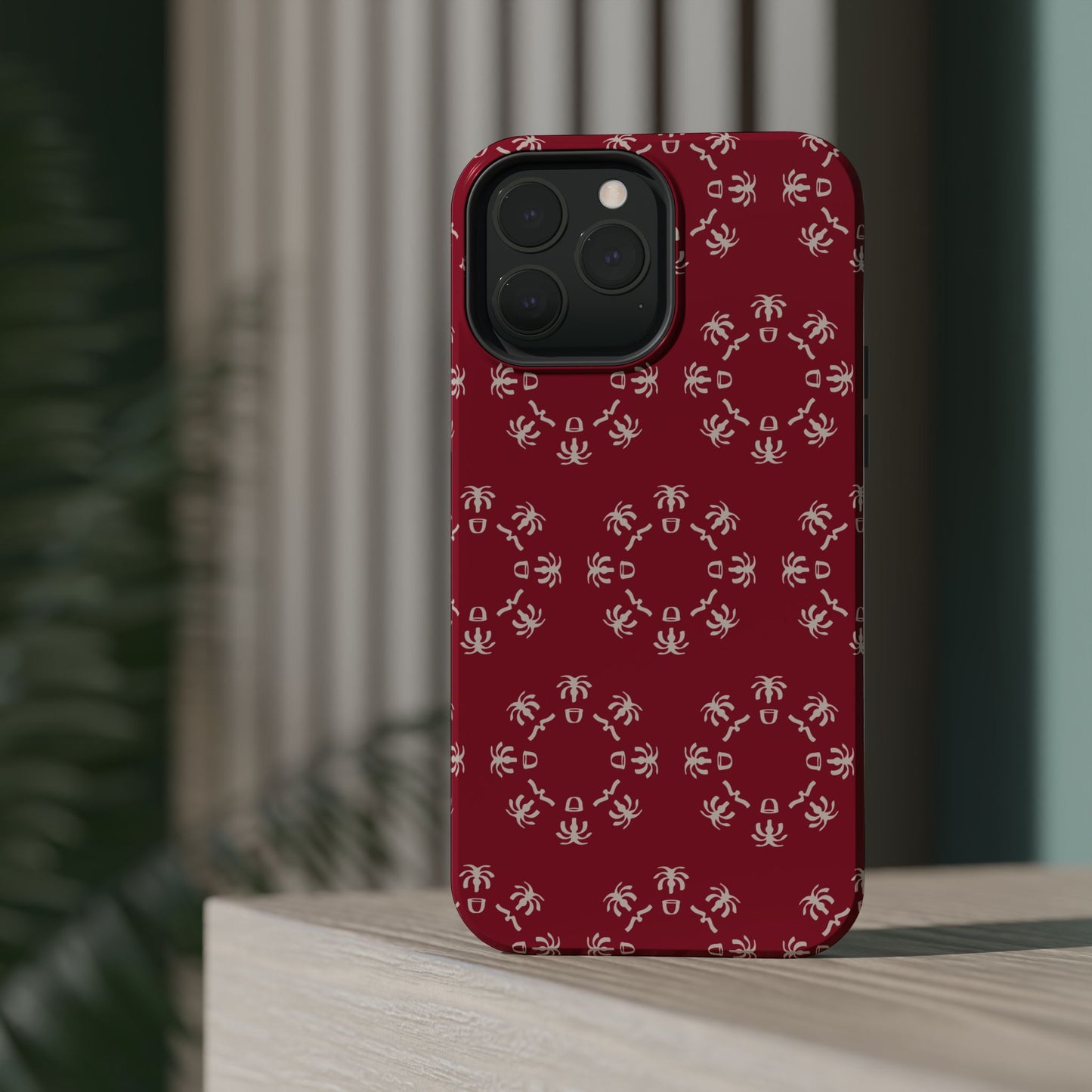 Palm Trees and coffee cups Geometric circle  Design - Iphone Magnetic Tough Case
