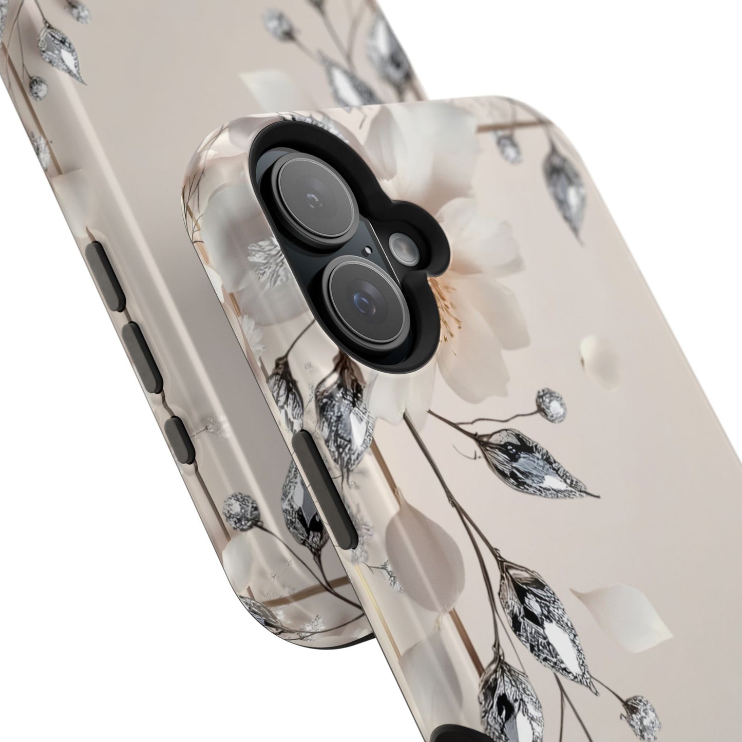 White Flowers and Diamonds 💎 Design - Iphone Magnetic Tough Case