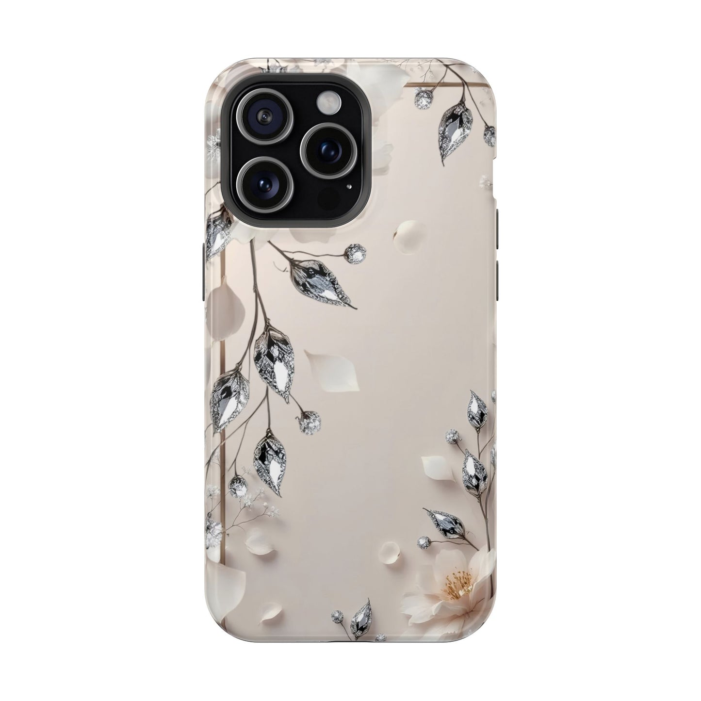 White Flowers and Diamonds 💎 Design - Iphone Magnetic Tough Case