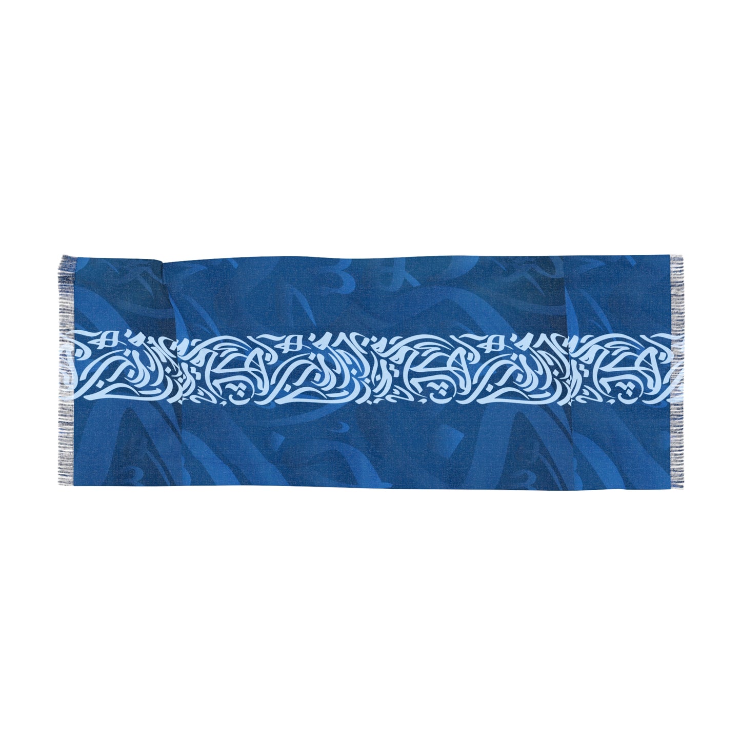 Blue and White  Arabic Calligraphy Light Scarf