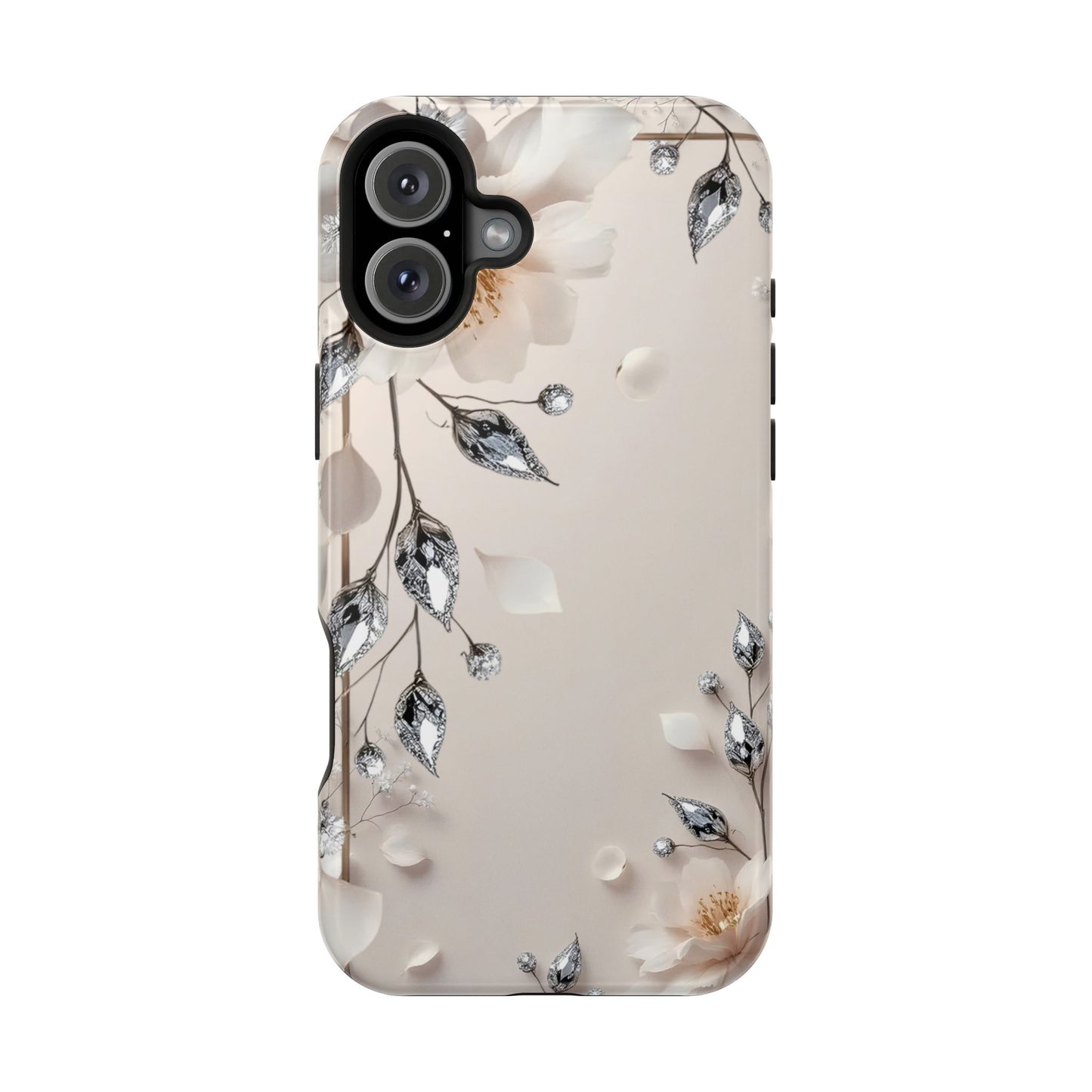 White Flowers and Diamonds 💎 Design - Iphone Magnetic Tough Case