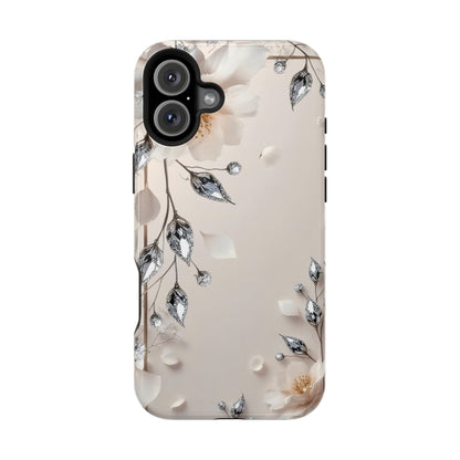 White Flowers and Diamonds 💎 Design - Iphone Magnetic Tough Case