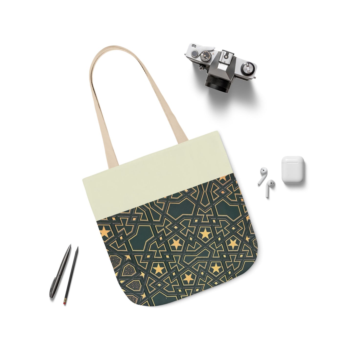 Masjid Al Haram Door Canvas Tote Bag, 2-Color Straps