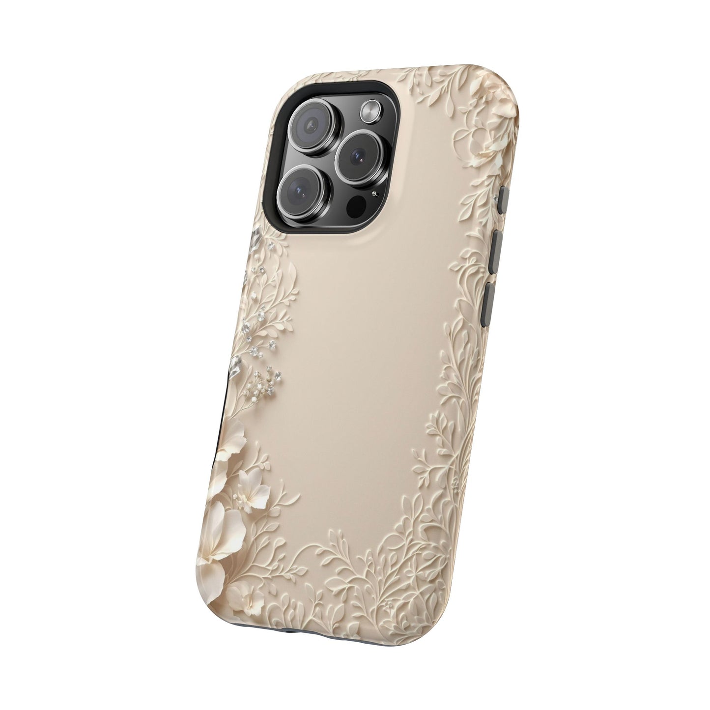 Beige Floral and Diamonds 💎 Design - Iphone Magnetic Tough Case