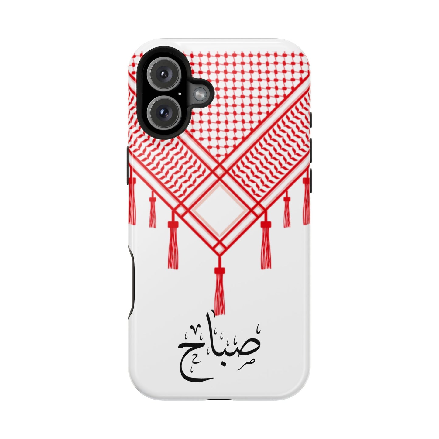 Personalized Arabic Calligraphy - Iphone Magnetic Impact-Resistant Phone Case - Red and White Shmagh Design