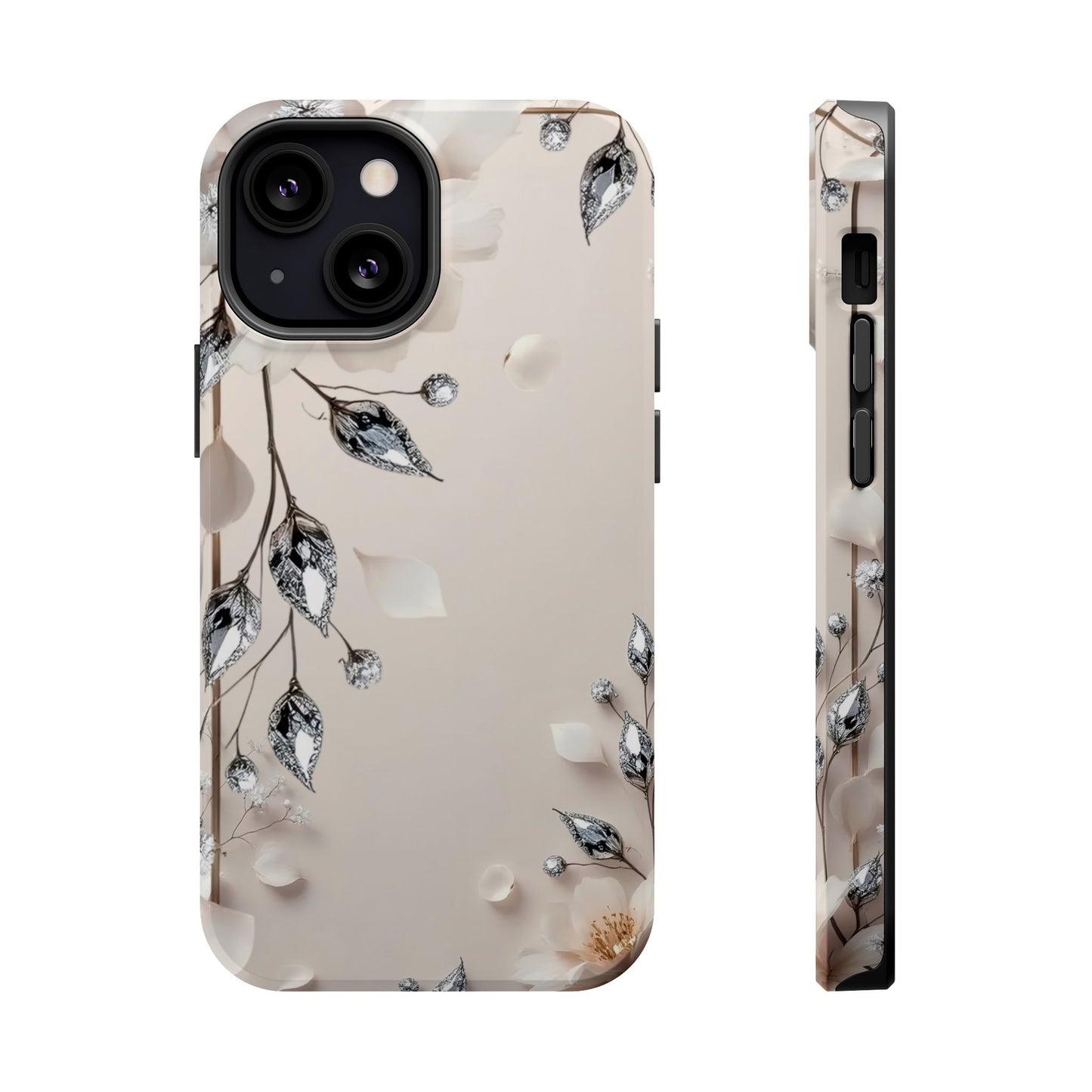 White Flowers and Diamonds 💎 Design - Iphone Magnetic Tough Case