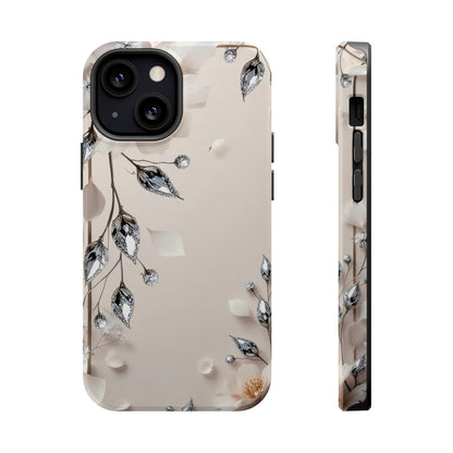 White Flowers and Diamonds 💎 Design - Iphone Magnetic Tough Case