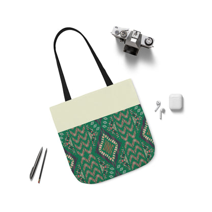 Green Emerald geometric Designs  Tote Bag, 3-Color Straps