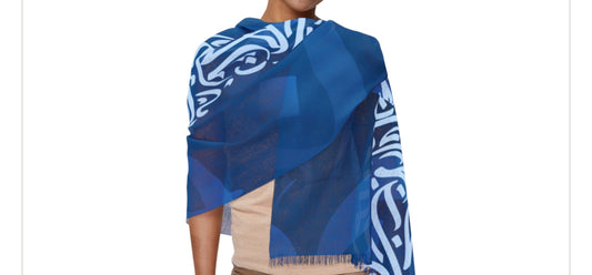 Blue and White  Arabic Calligraphy Light Scarf