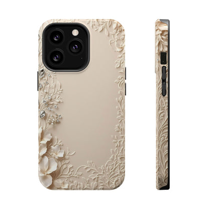 Beige Floral and Diamonds 💎 Design - Iphone Magnetic Tough Case