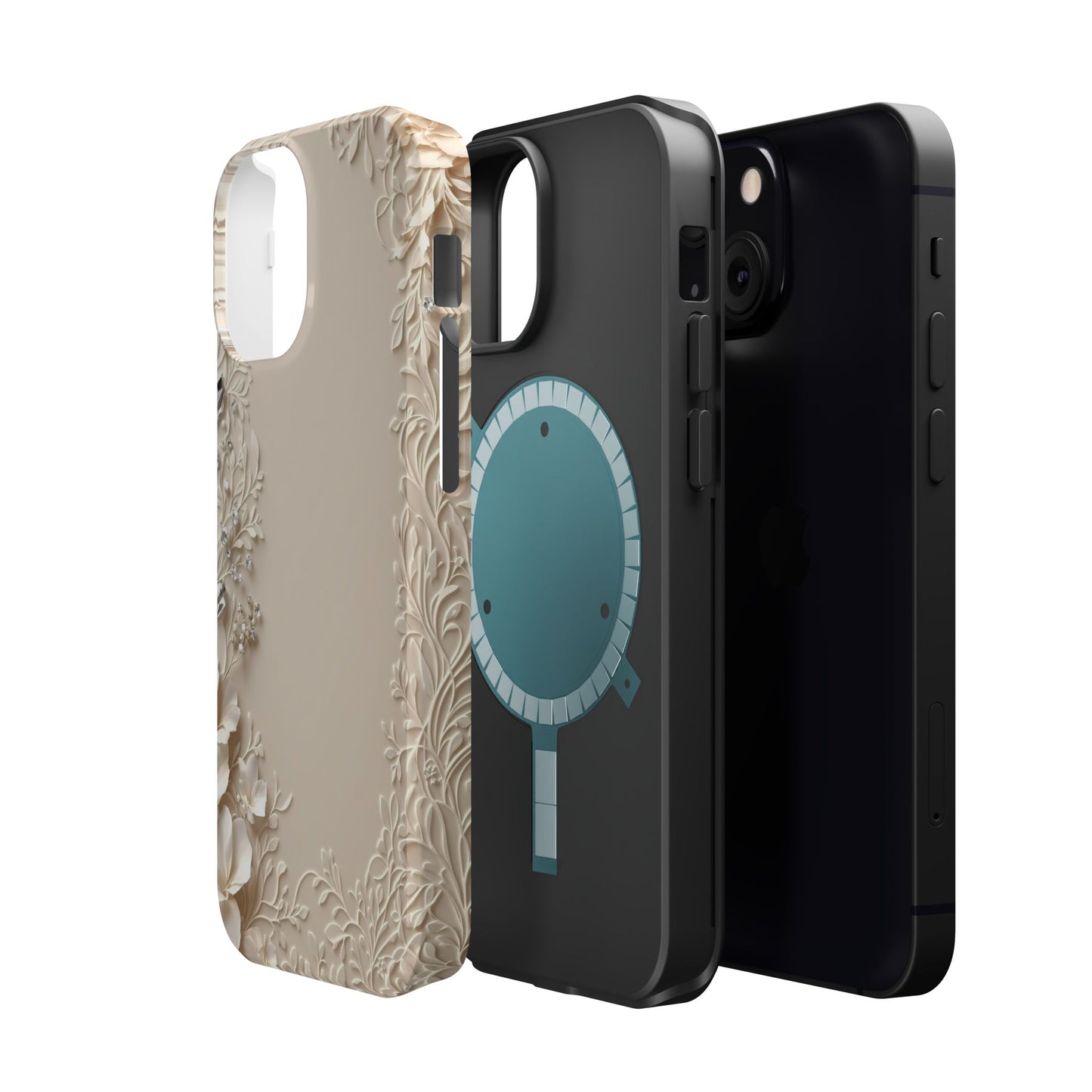 Beige Floral and Diamonds 💎 Design - Iphone Magnetic Tough Case