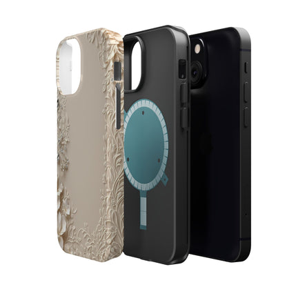 Beige Floral and Diamonds 💎 Design - Iphone Magnetic Tough Case