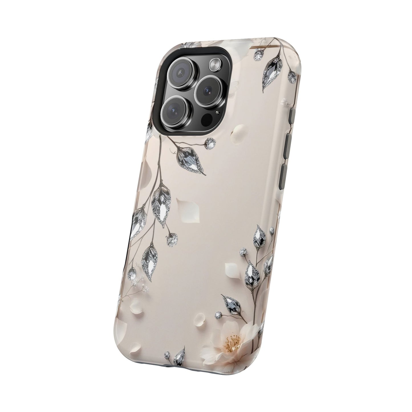 White Flowers and Diamonds 💎 Design - Iphone Magnetic Tough Case