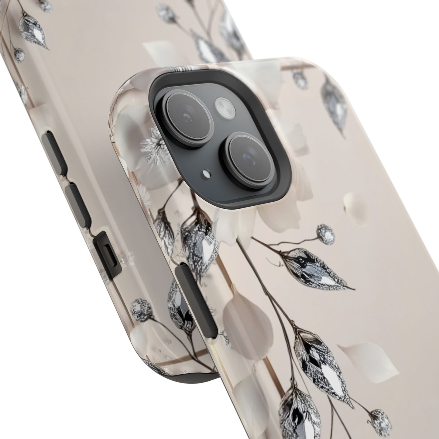 White Flowers and Diamonds 💎 Design - Iphone Magnetic Tough Case