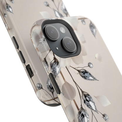White Flowers and Diamonds 💎 Design - Iphone Magnetic Tough Case