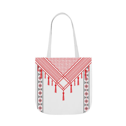 Red and White Shmagh with Tatreez Design Tote Bag