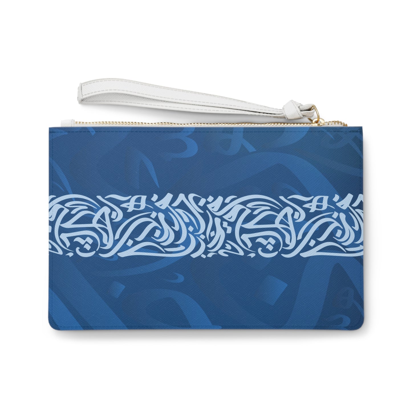 Large* Blue and White  Arabic Calligraphy Themed Clutch Bag, Stylish Purse