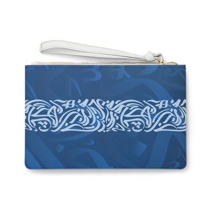 Large* Blue and White  Arabic Calligraphy Themed Clutch Bag, Stylish Purse