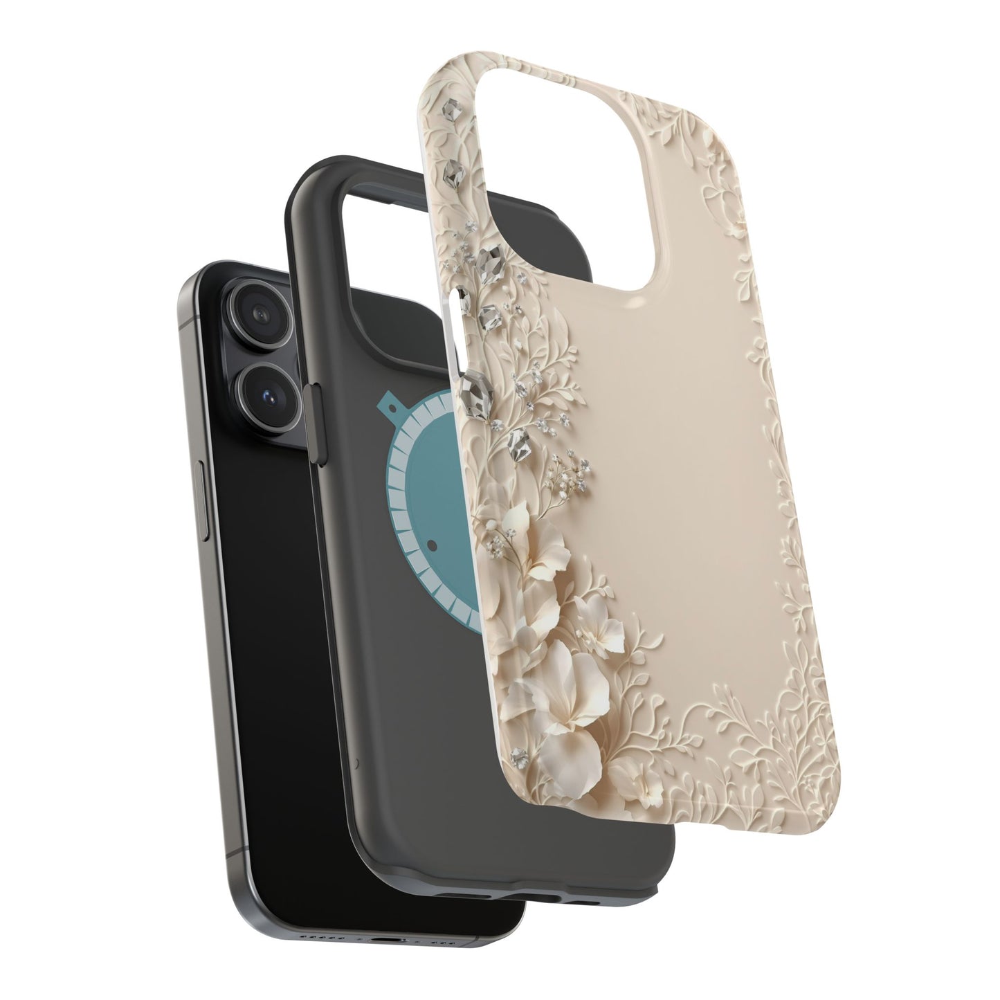 Beige Floral and Diamonds 💎 Design - Iphone Magnetic Tough Case