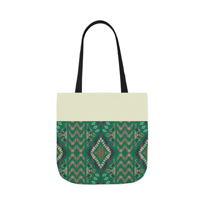 Green Emerald geometric Designs  Tote Bag, 3-Color Straps