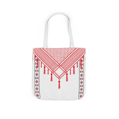 Red and White Shmagh with Tatreez Design Tote Bag