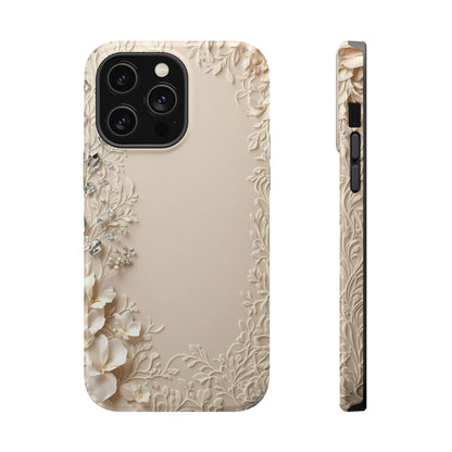 Beige Floral and Diamonds 💎 Design - Iphone Magnetic Tough Case