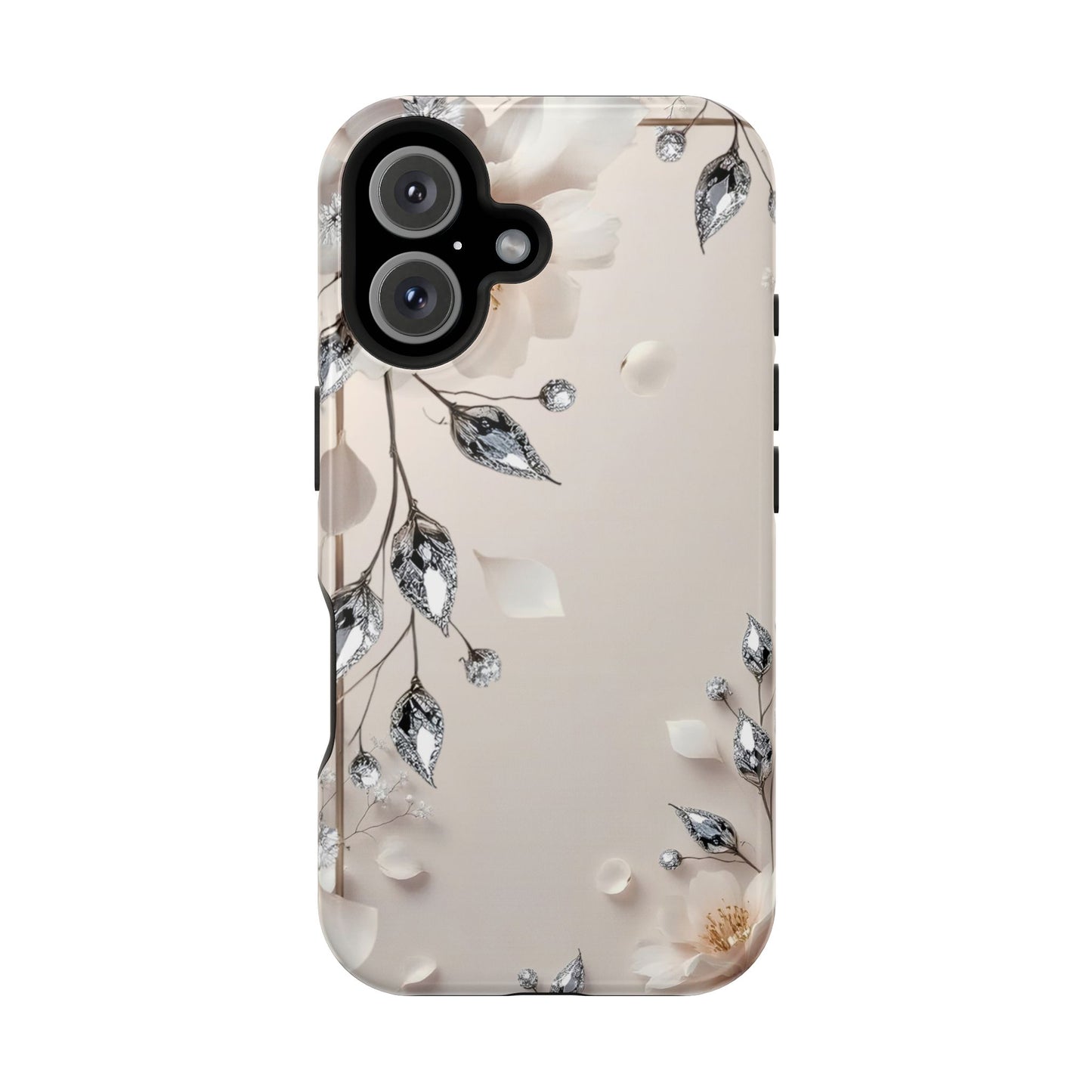 White Flowers and Diamonds 💎 Design - Iphone Magnetic Tough Case