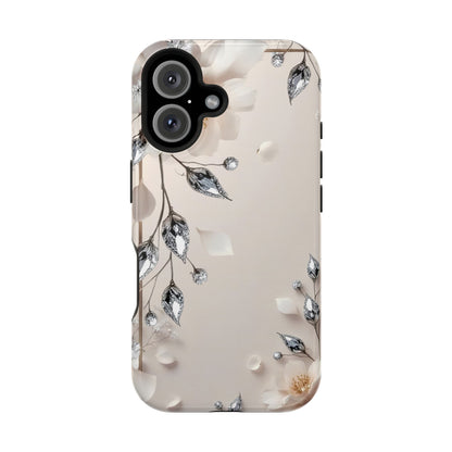 White Flowers and Diamonds 💎 Design - Iphone Magnetic Tough Case