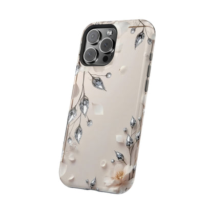 White Flowers and Diamonds 💎 Design - Iphone Magnetic Tough Case