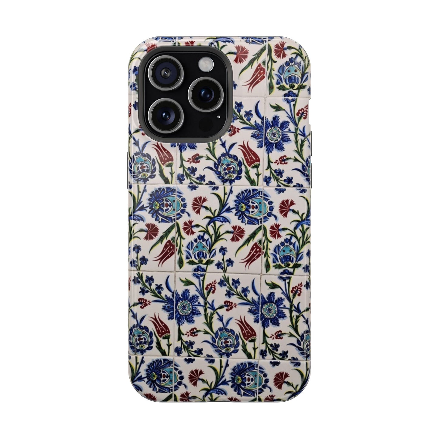 Blue ceramic Floral Design - Iphone Magnetic Tough Case