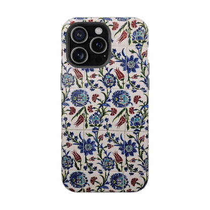 Blue ceramic Floral Design - Iphone Magnetic Tough Case