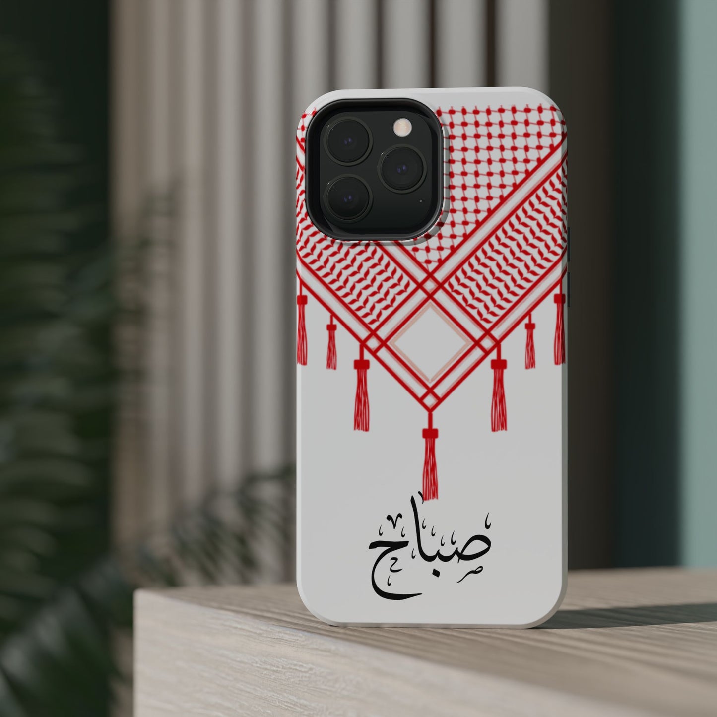 Personalized Arabic Calligraphy - Iphone Magnetic Impact-Resistant Phone Case - Red and White Shmagh Design