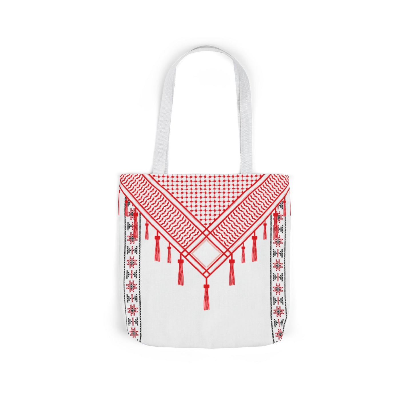 Red and White Shmagh with Tatreez Design Tote Bag