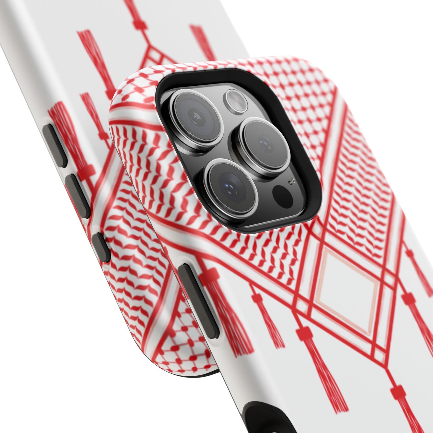 Personalized Arabic Calligraphy - Iphone Magnetic Impact-Resistant Phone Case - Red and White Shmagh Design