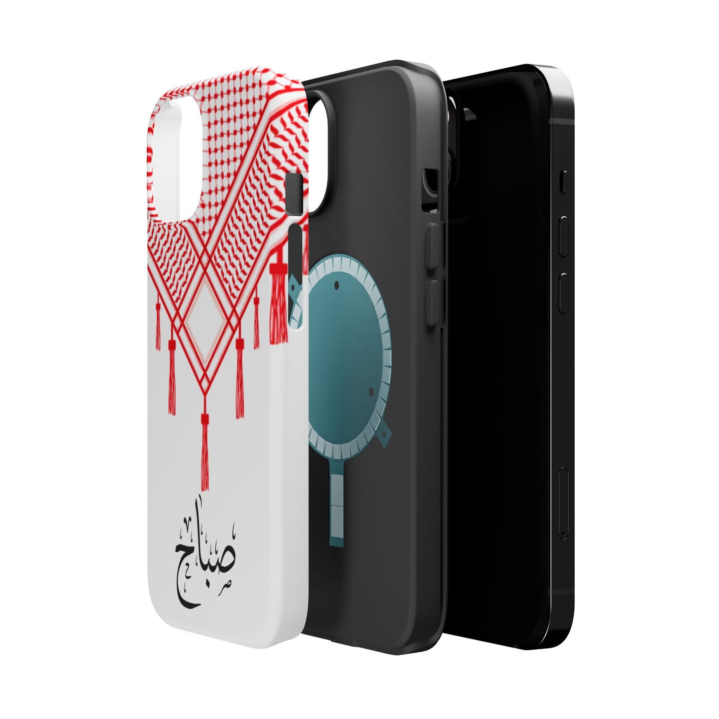 Personalized Arabic Calligraphy - Iphone Magnetic Impact-Resistant Phone Case - Red and White Shmagh Design