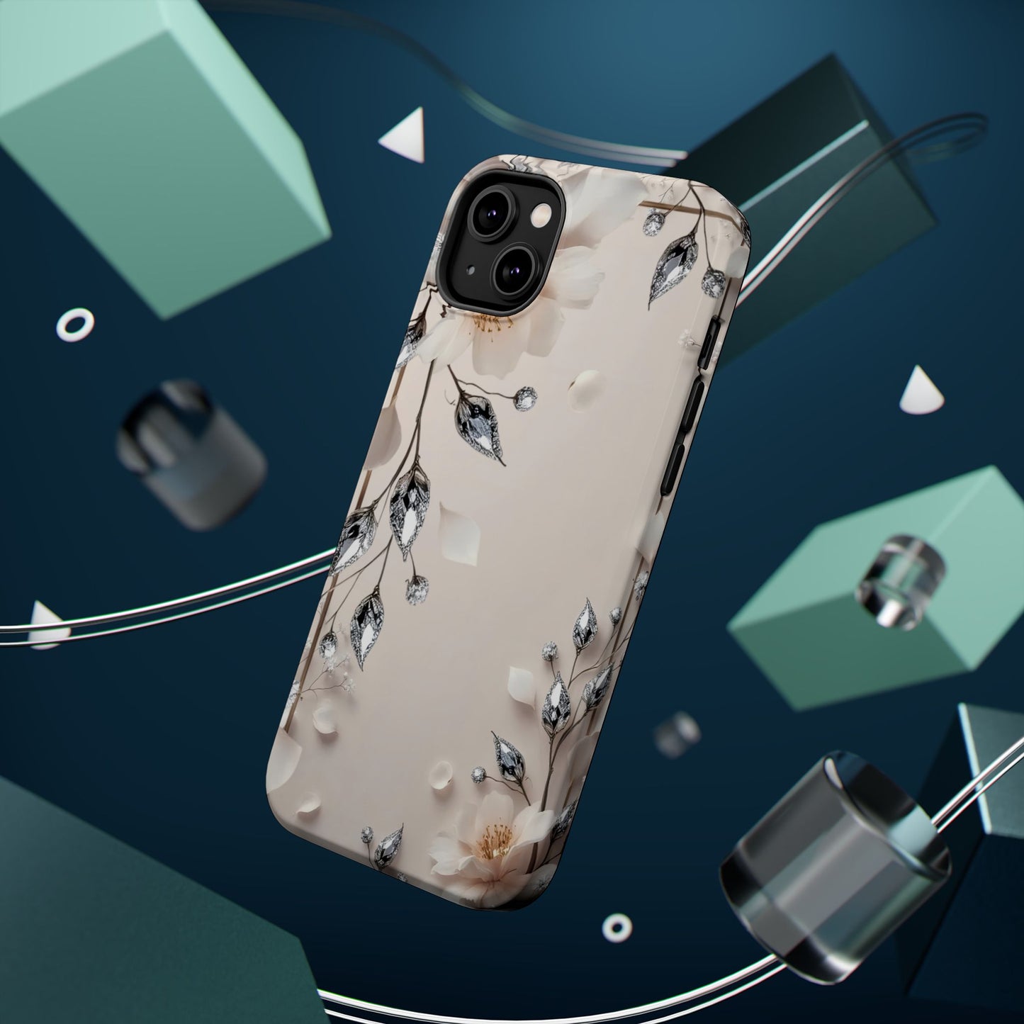 White Flowers and Diamonds 💎 Design - Iphone Magnetic Tough Case