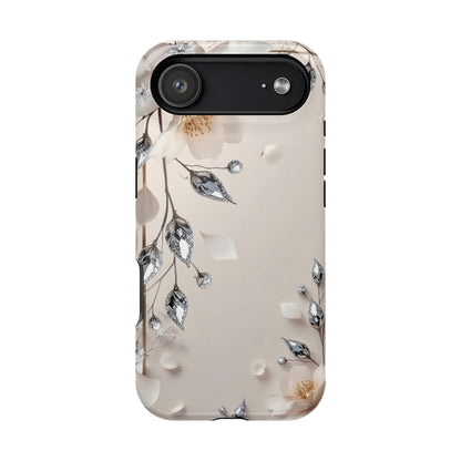 White Flowers and Diamonds 💎 Design - Iphone Magnetic Tough Case