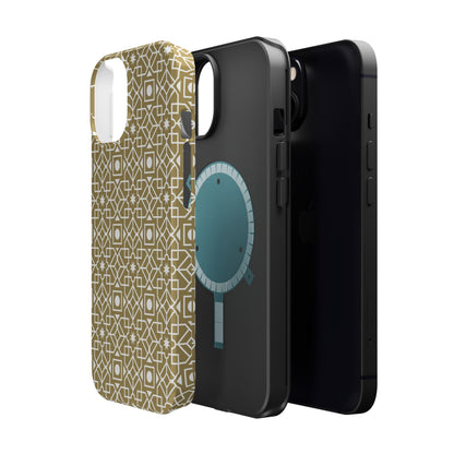 Beige and Gold Geometric Design Iphone Magnetic Tough Case