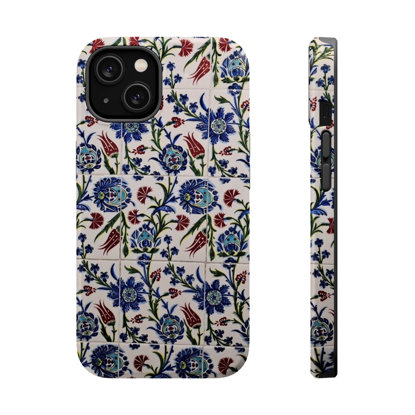 Blue ceramic Floral Design - Iphone Magnetic Tough Case