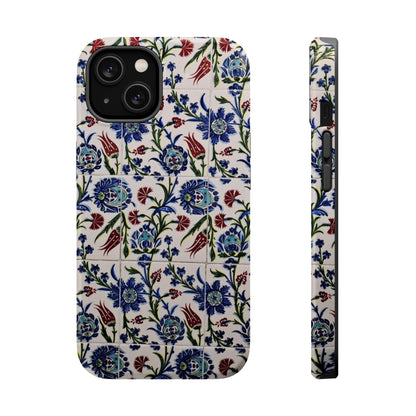 Blue ceramic Floral Design - Iphone Magnetic Tough Case