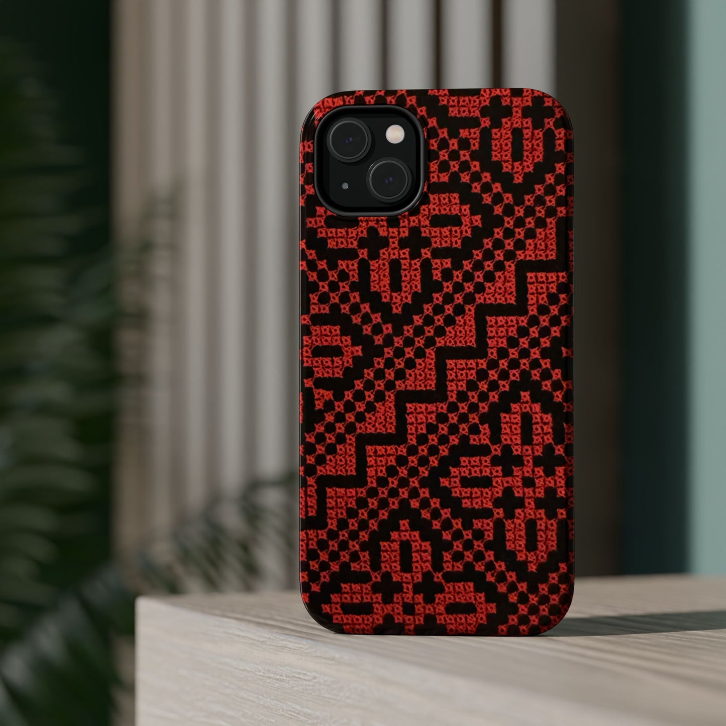 Red and Black Tatreez Design - Iphone Magnetic Tough Case
