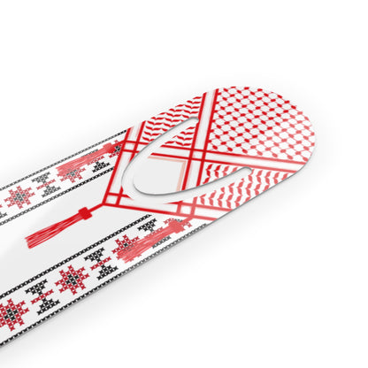 Red and White Shmagh Bookmark - Stylish Metal Page Holder