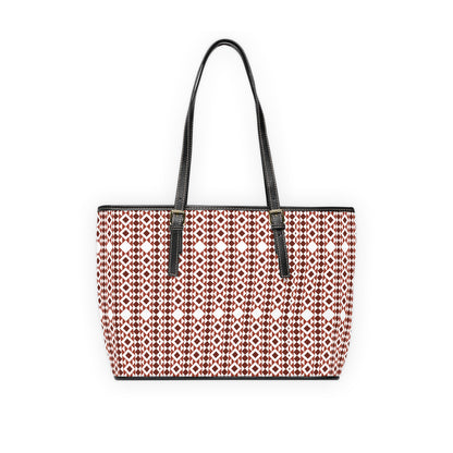Geometric Red and White Pattern Leather Shoulder Bag