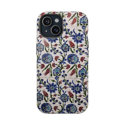 Blue ceramic Floral Design - Iphone Magnetic Tough Case