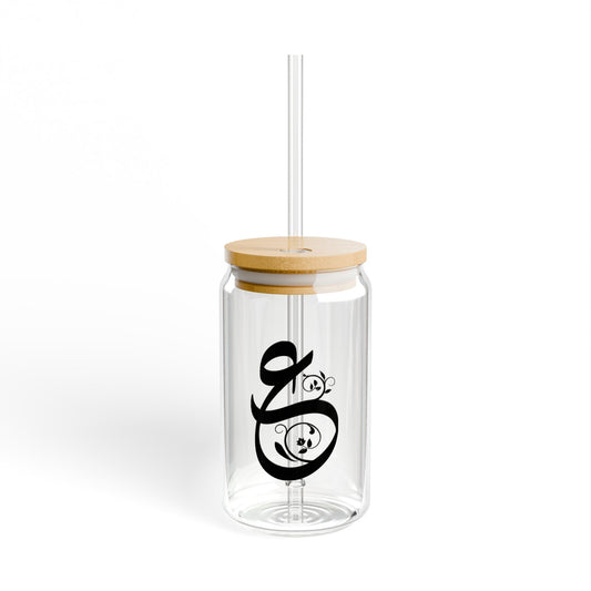 Arabic Letter “Ain” "ع" Monogram Sipper Glass, 16oz | Eco-Friendly Beverage Container | Perfect for Home, picnics, Gifts, and Parties