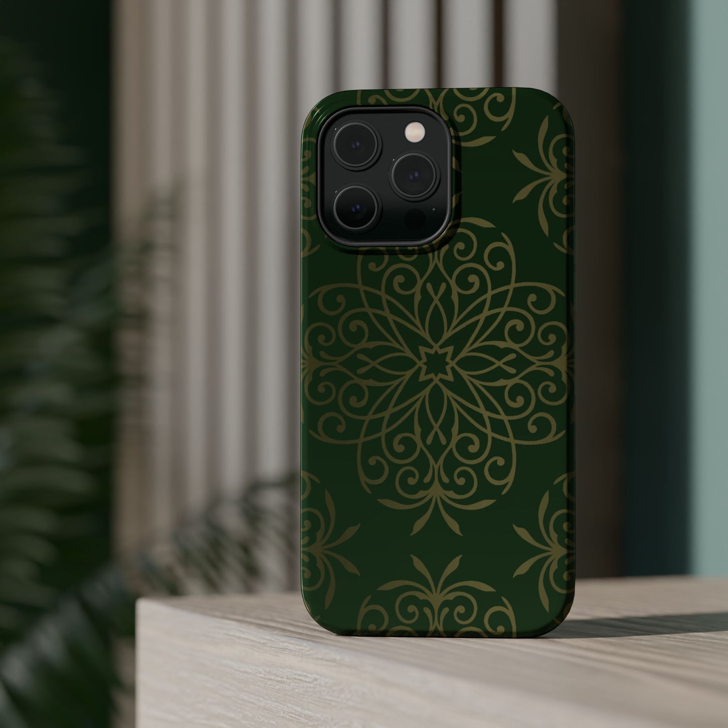 Gold and Green Flowery Design - Iphone Magnetic Tough Case