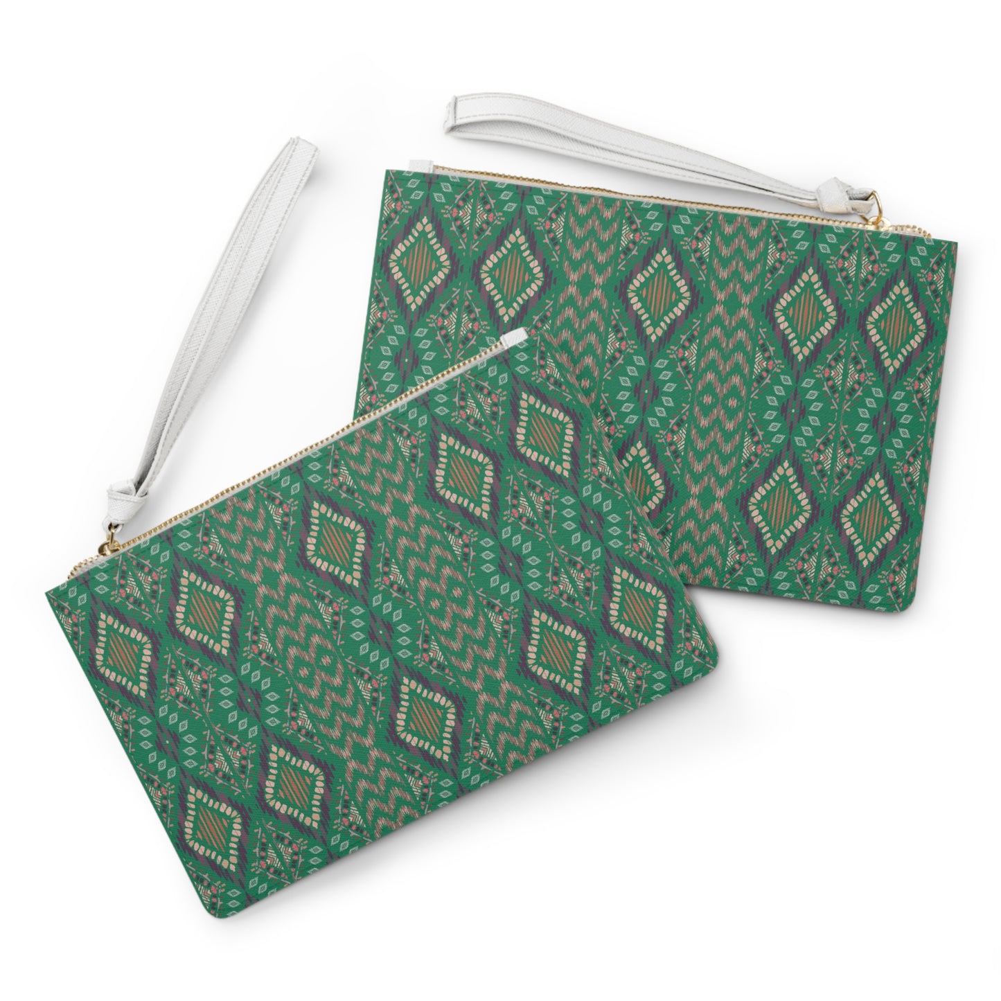 Large * Emerald Green Geometric Themed Clutch Bag, Stylish Purse